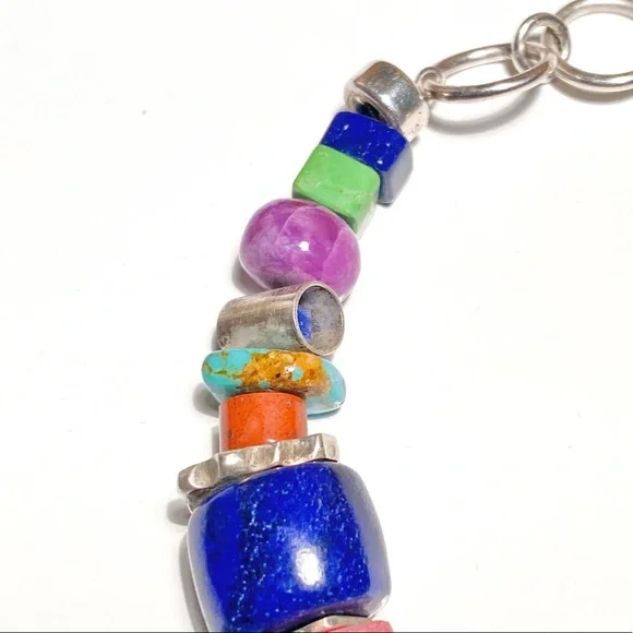 Harold Lujan Unsigned Bracelet w/ Sterling Hand Stamped Beads & Hand Cut Stones - Picture 11 of 16